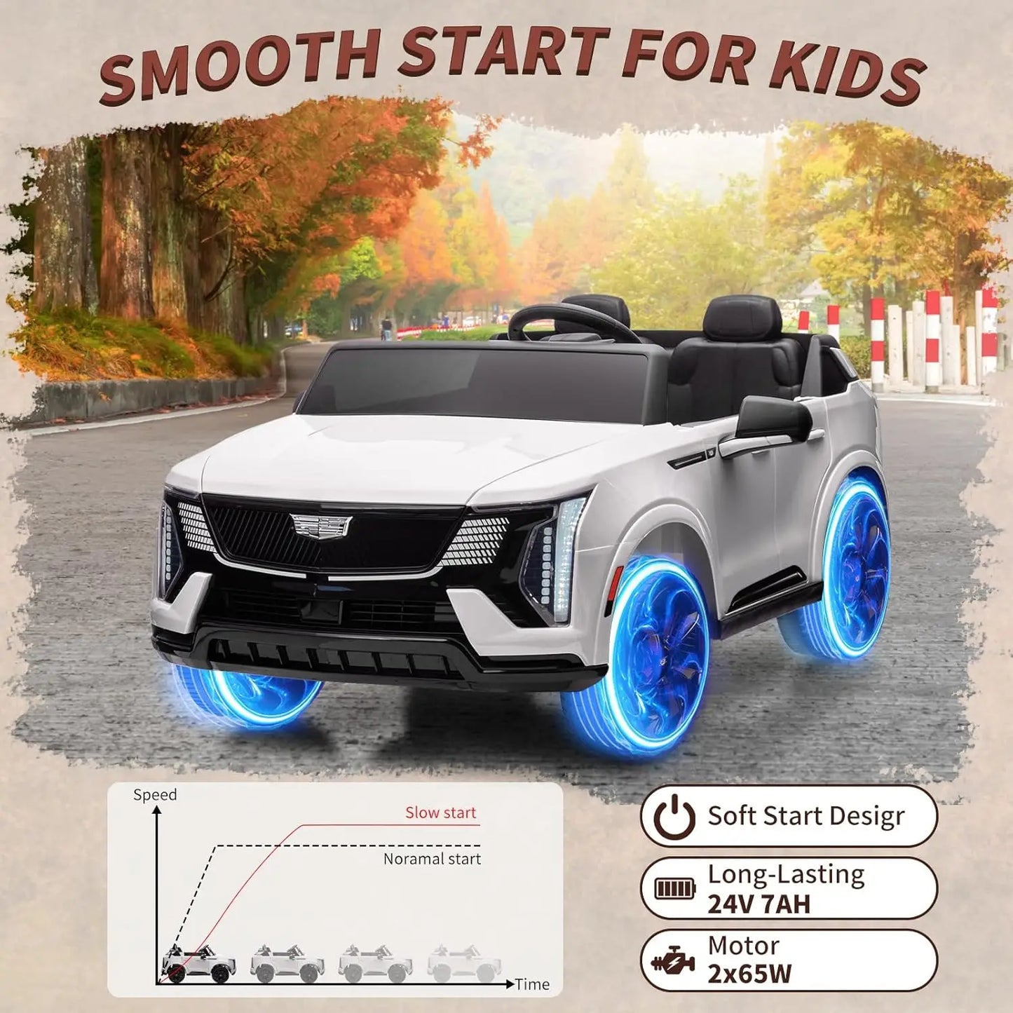 24V Ride On Car  /  Electric Vehicle With Remote Control  /  2 Seater  /  4-Wheel Shock Absorbers /  Smooth Start /  Led Lights  /  For Kids