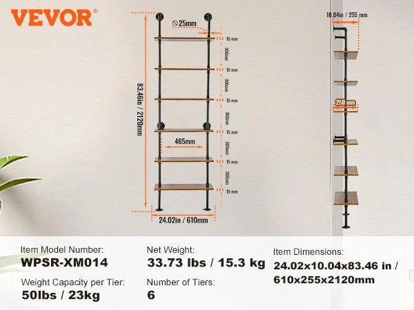 **Industrial Pipe Shelf / Wall-Mount Floating / Rustic Wood Shelves / Bracket Storage Rack for Kitchen Bedroom