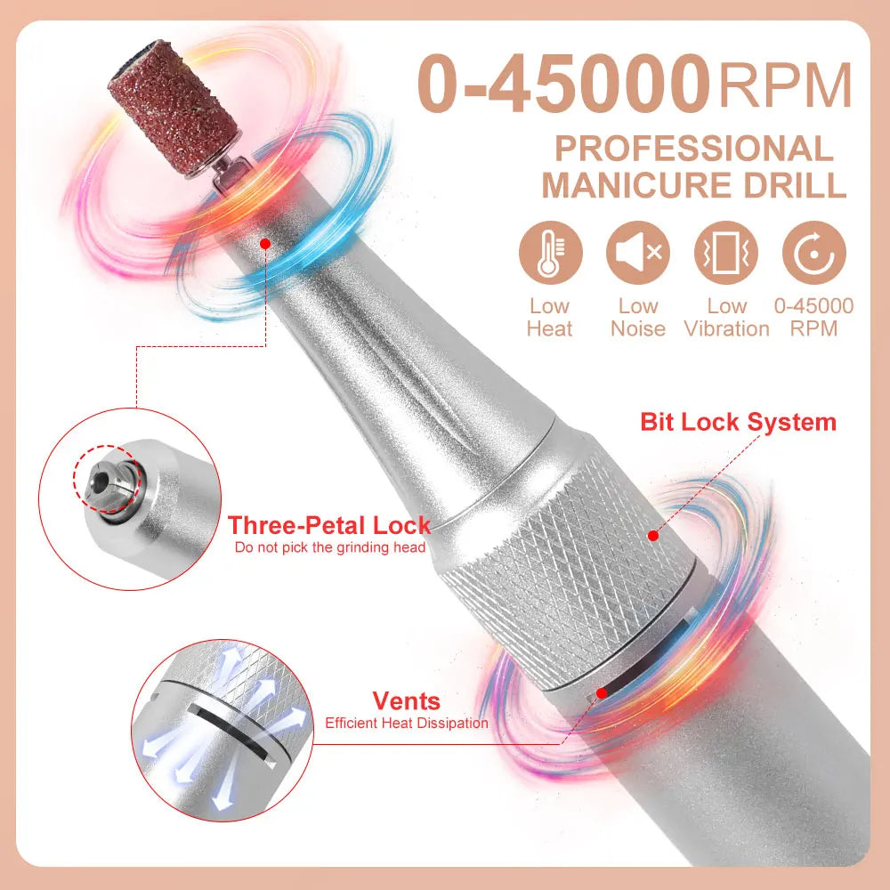 45000RPM Electric Nail Drill / File / Professional for Acrylic Gel Dip Powder Nails / Portable Machine Kit for Manicure Pedicure Tools