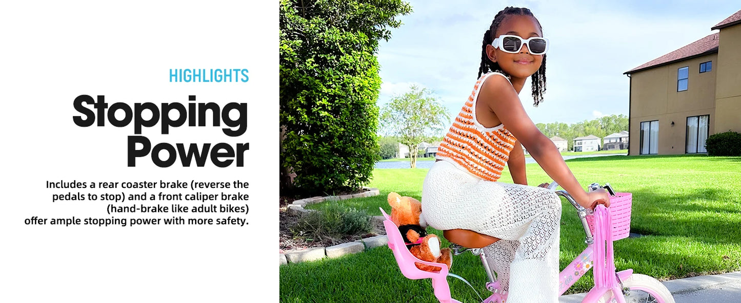 Kids Bike for Ages 2-7 Years /  Also Bikes with 12"  14"   16" Inch  Wheels / Girls Bikes with Doll Seat & Streamers  /  Boys Bike with Flag & Plate