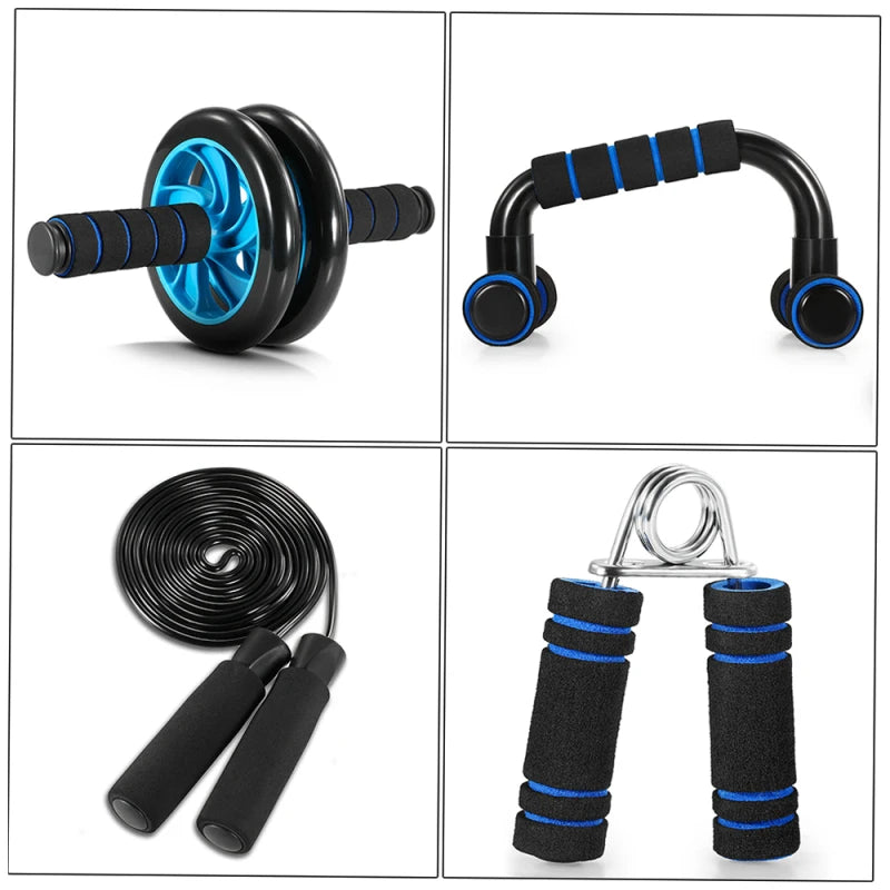 5-In-1 AB Wheel Roller Kit with Push-Up Bar  /  Jump Rope / Hand Gripper / Knee Pad / Abdominal Core Carver / Fitness Workout