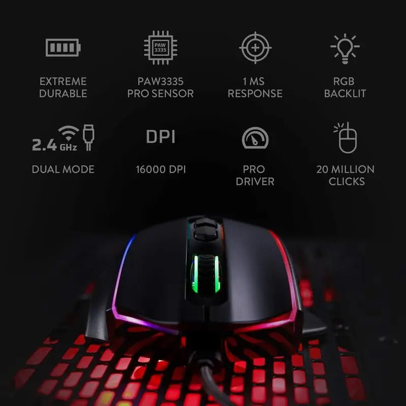 M686 Wireless Gaming Mouse / 16000 DPI Wired/Wireless Gamer Mouse /  Professional Sensor / 45-Hour Durable Power Capacity