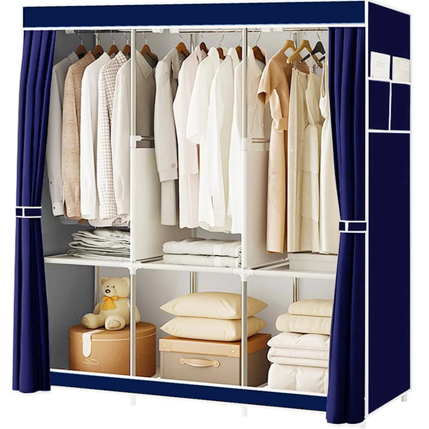 Garment Rack / Closet Wardrobe Organizer / Storage Rack / Portable Clothes, Shoes and Accessories Closet / Dustproof /  Non-woven Fabric / Quick and Easy to Assemble