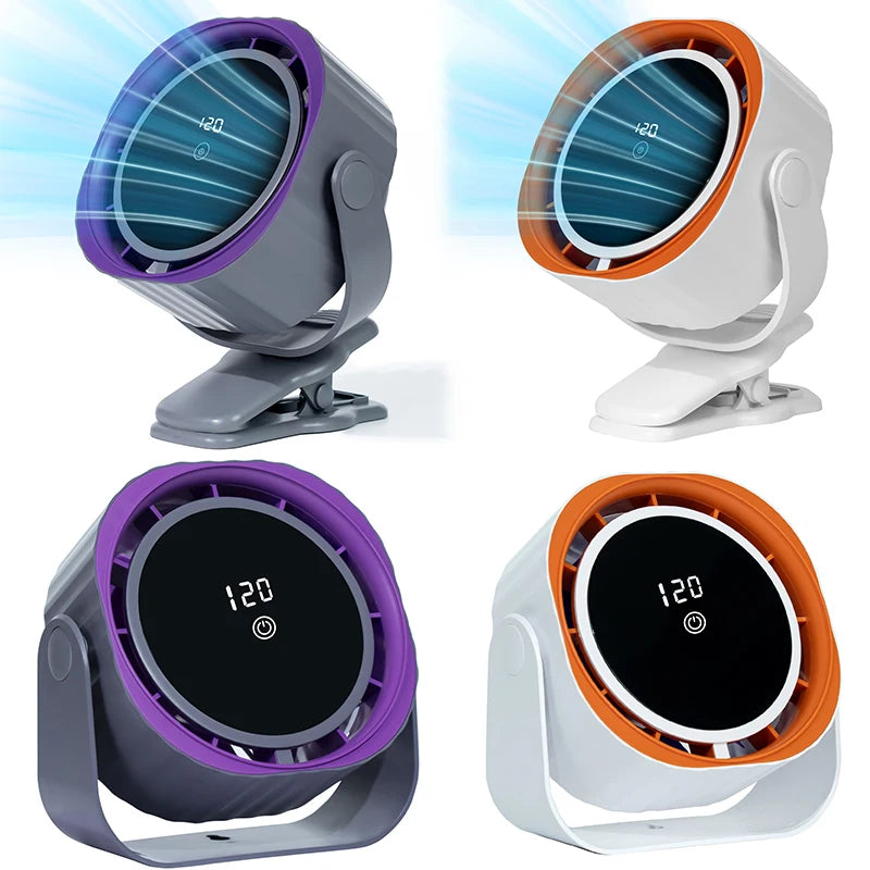 Portable Clip Fan /  Desktop Fan / Touch Screen 360° Adjustable /  3600mAh  / Rechargeable Strong Clamp Fan  / for Home/Office/Travel/Camping