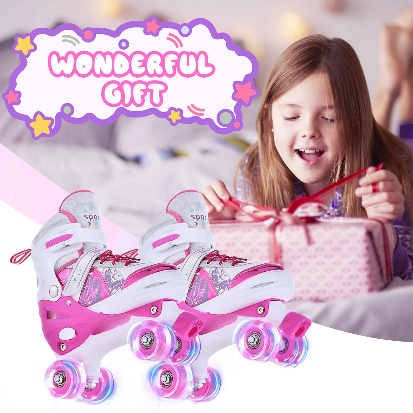 Roller Skates for Girls and Boys / 4 Size Adjustable / Light Up kids roller skates