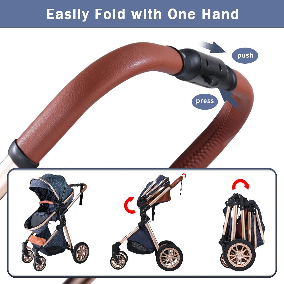 Baby Stroller / Portable and Foldable / can be pushed in both directions / 5-Point Seat Belt / Push Button