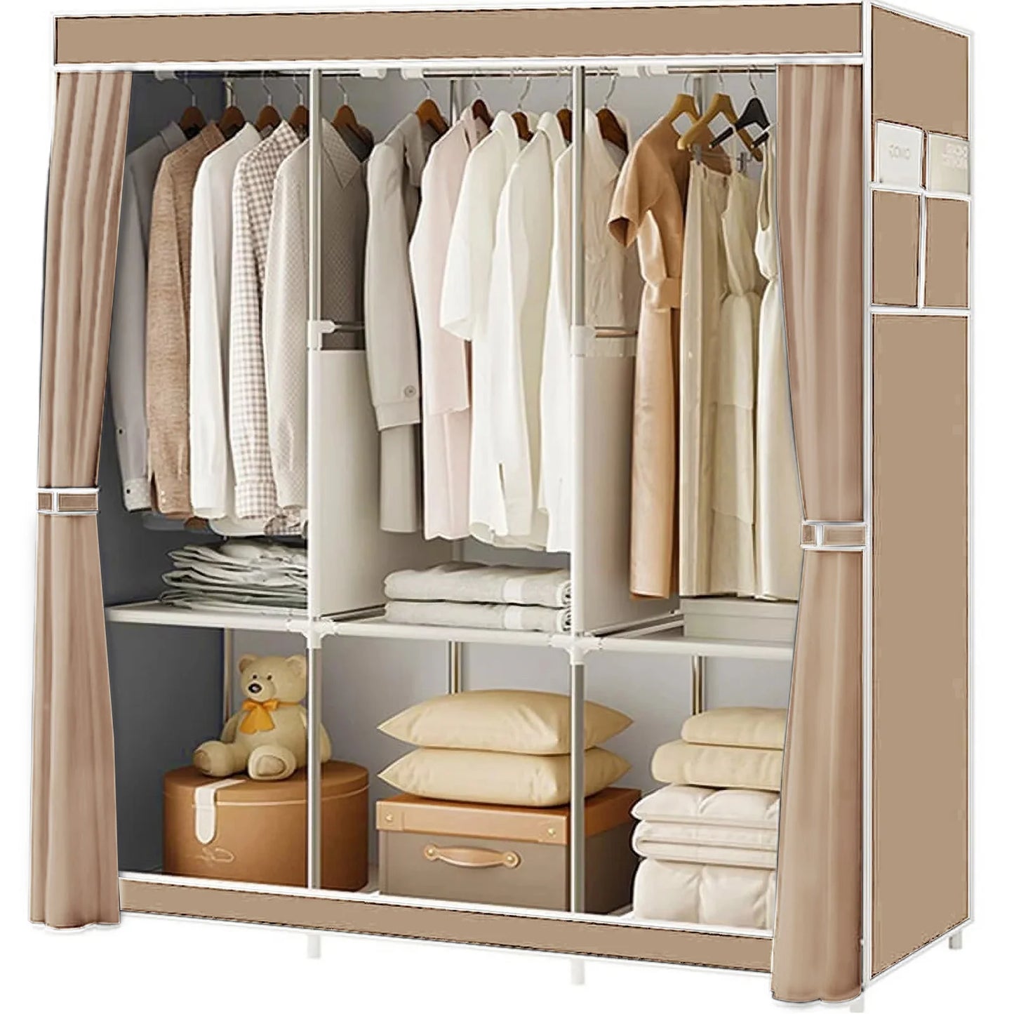 Garment Rack / Closet Wardrobe Organizer / Storage Rack / Portable Clothes, Shoes and Accessories Closet / Dustproof /  Non-woven Fabric / Quick and Easy to Assemble