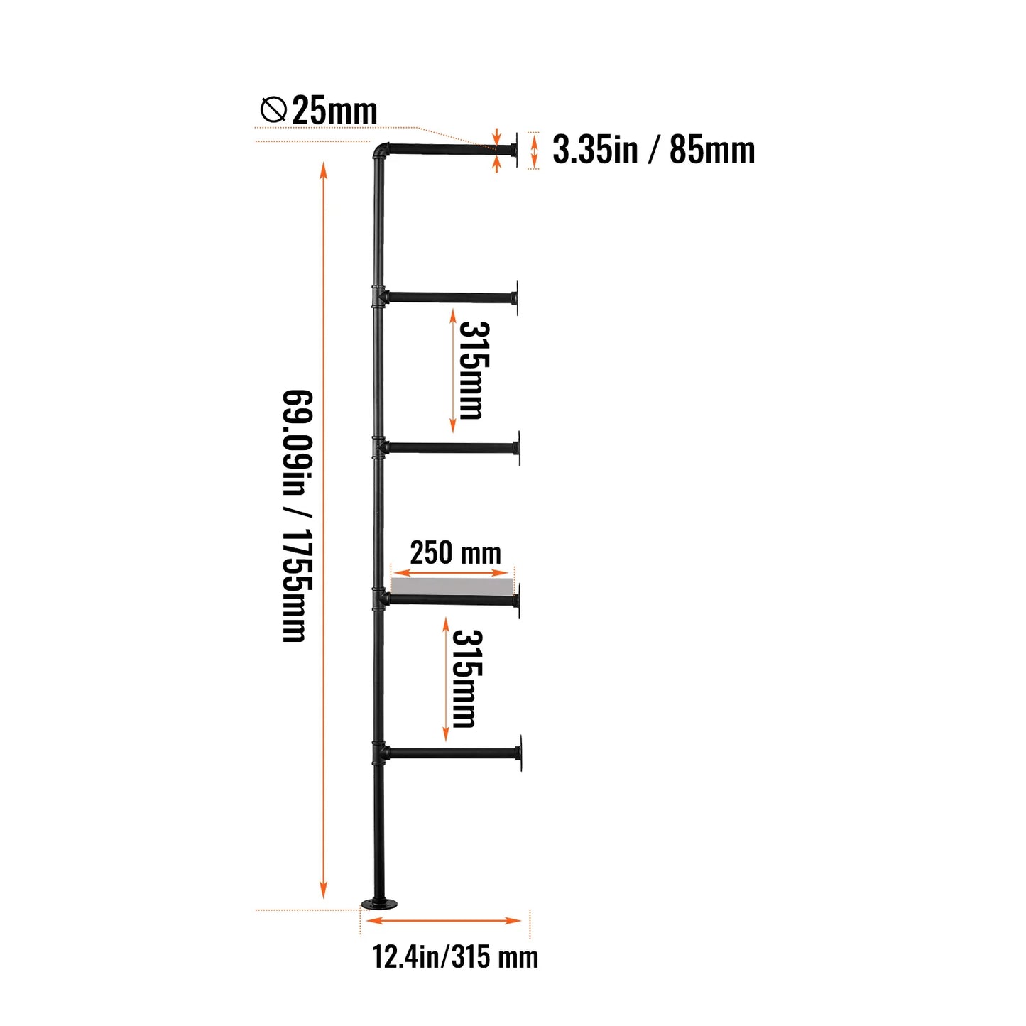 **Industrial Pipe Shelf / Wall-Mount Floating / Rustic Wood Shelves / Bracket Storage Rack for Kitchen Bedroom