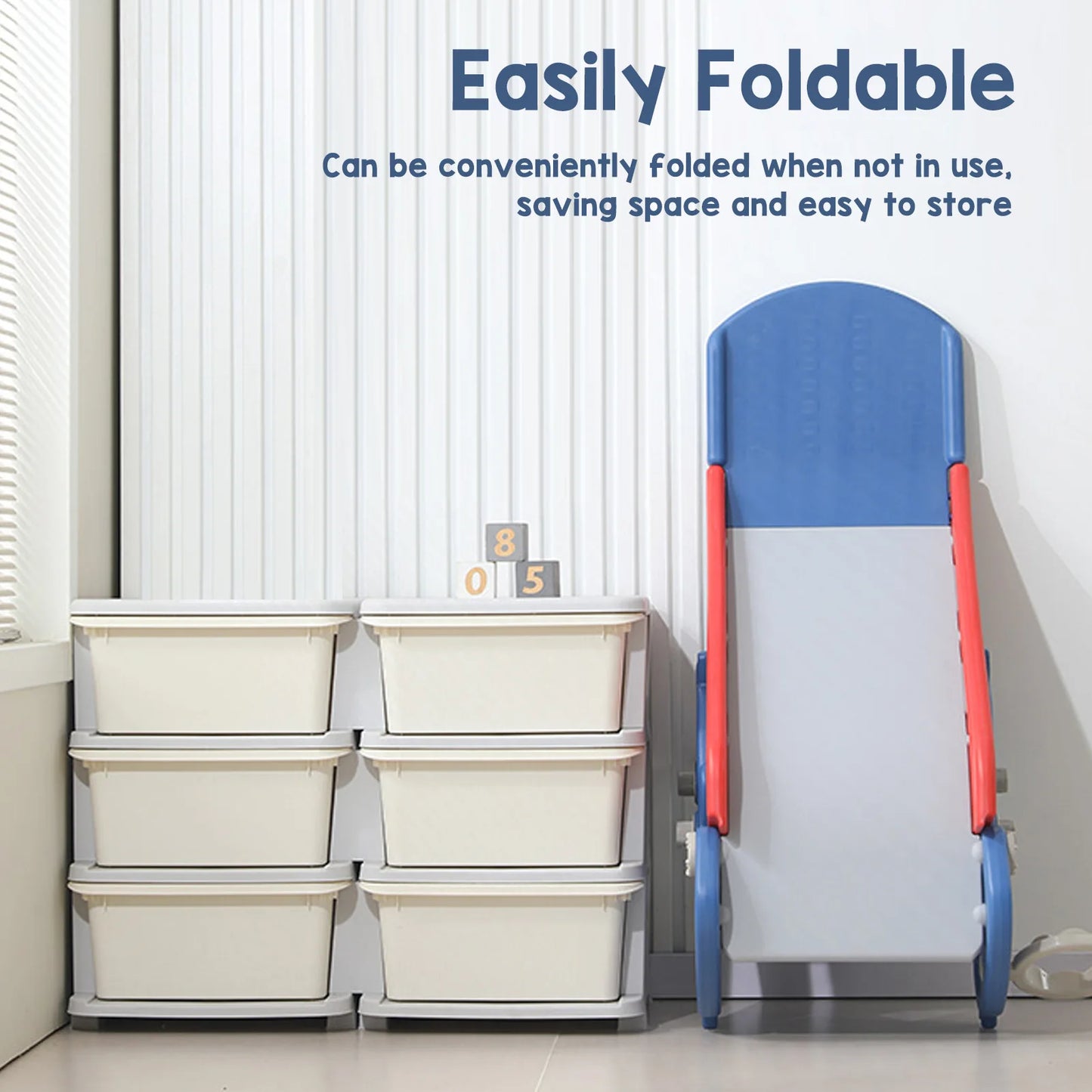 Indoor/Outdoor Dinosaur Slide  /  Blue/Red  Construction  /  Multipurpose Folding Slide with Basketball Hoop  /  Climber for 0 To 3 Years Old   /  Backyard