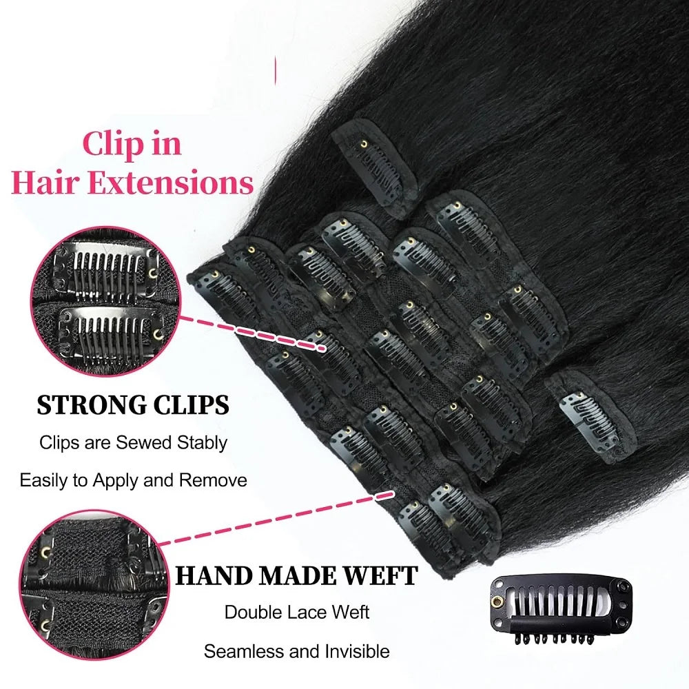 Human Hair Extensions  /  100% Unprocessed Remy Hair Clip in Hair Extensions  /  Real Human Hair /  for Women  /  Kinky  /  Straight
