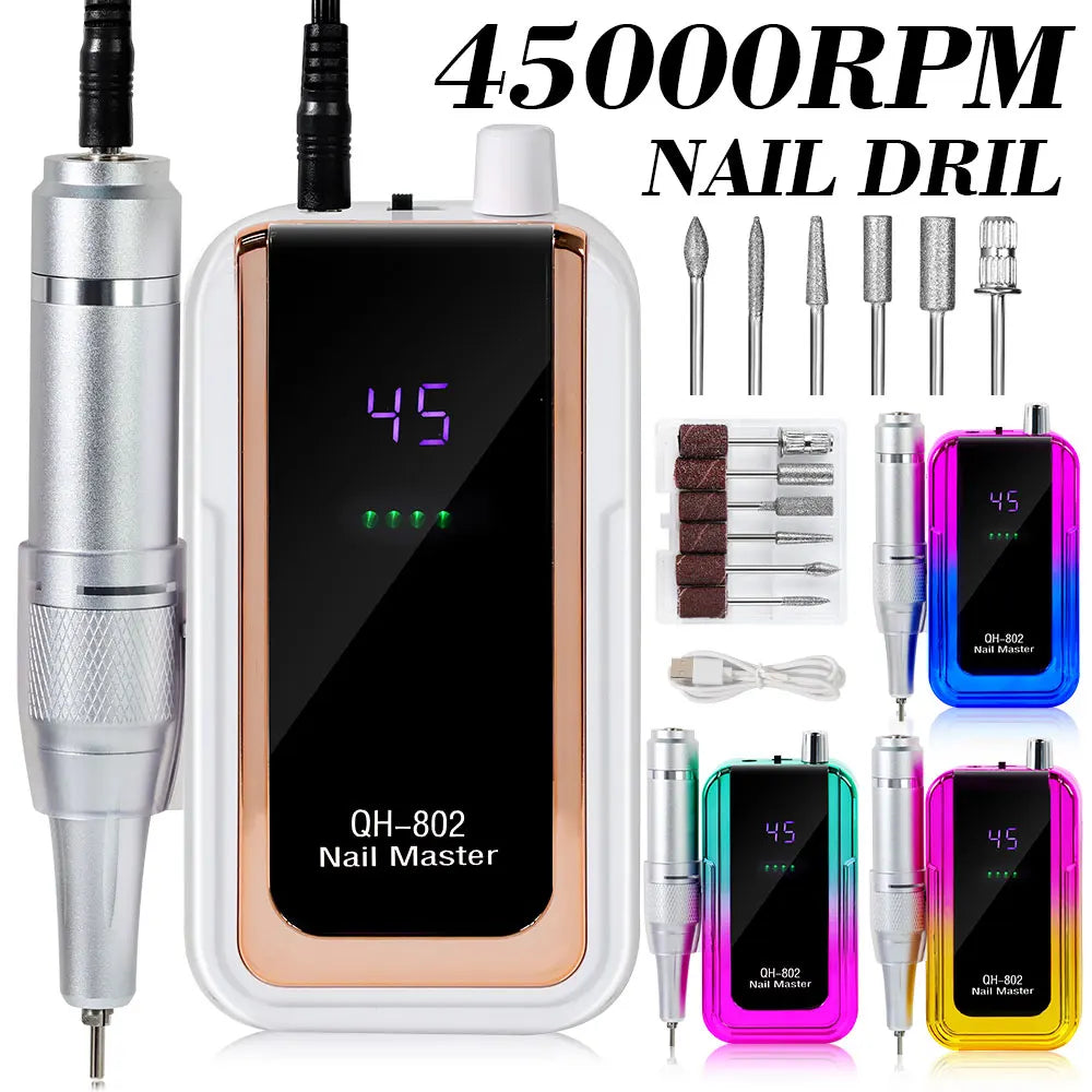 45000RPM Electric Nail Drill / File / Professional for Acrylic Gel Dip Powder Nails / Portable Machine Kit for Manicure Pedicure Tools