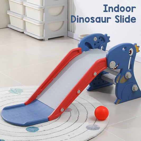 Indoor/Outdoor Dinosaur Slide  /  Blue/Red  Construction  /  Multipurpose Folding Slide with Basketball Hoop  /  Climber for 0 To 3 Years Old   /  Backyard