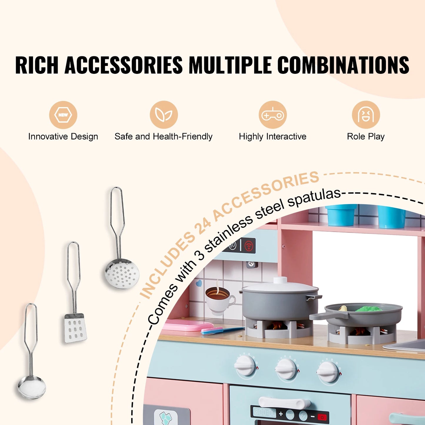 Pretend Play Cooking Toy for Kids /  Chef Playset /  Kitchen / Creative Playtime / Accessories  / Lights & Sounds / Toddles /  Girls and Boys Ages 3+