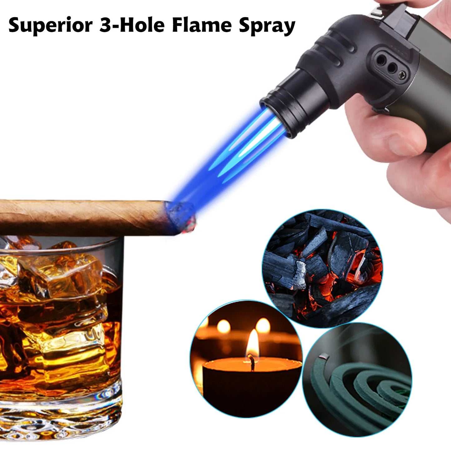 4pcs  Set Triple Jet Flame Torch Lighter  /  Bend Head Design /  Refillable Butane Gas Jet  /  3 Flame Windproof  /  Without Butane