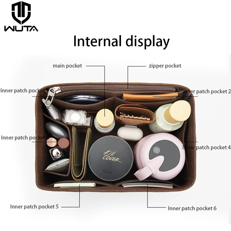 WUTA Felt Insert Bag Organizer For LV Speedy 20 25 30 35 / Flap Handbag / Inner Bag Makeup Travel Purse Storage Tote Bag Accessories