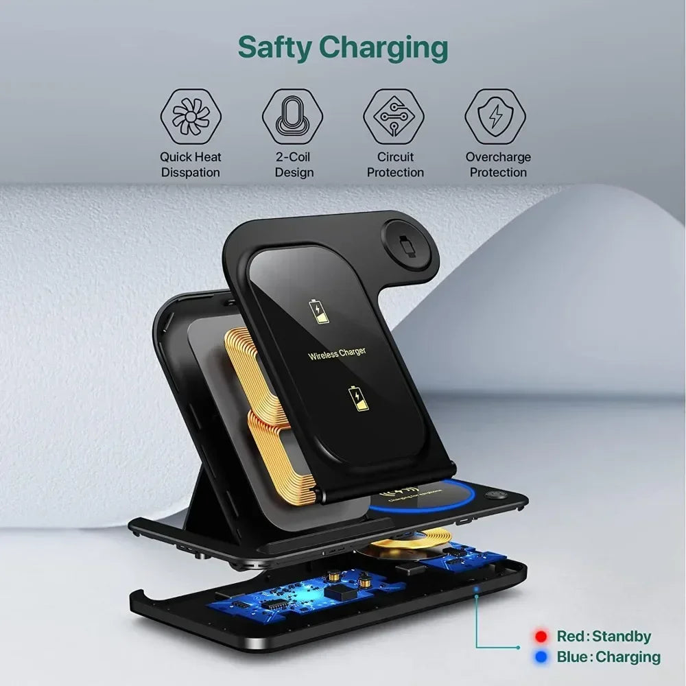 30W 3 in 1 Fast Wireless Charger Stand / Foldable /  for IPhone 15 14 13 12 11 / Apple Watch 9 8 7 6 5 / Airpod Pro