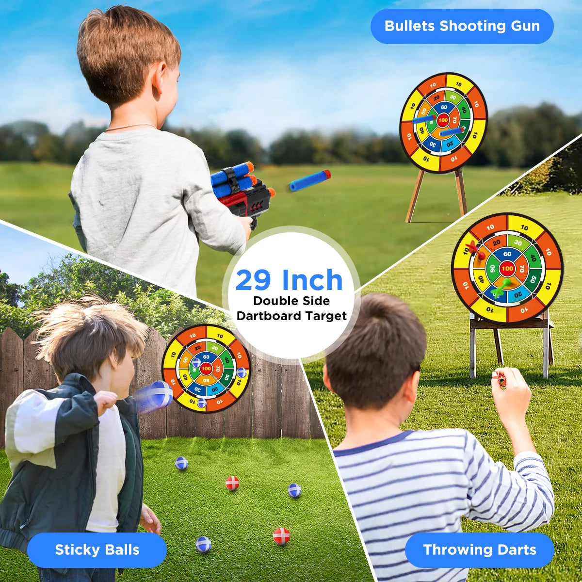 2X Bow & Arrows +  2 Foam Dart Guns / Toys For Kids / Suction Cup / Skill Building / Archery Stand / Target Board / Indoor Outdoor Game / Unisex Christmas Gift