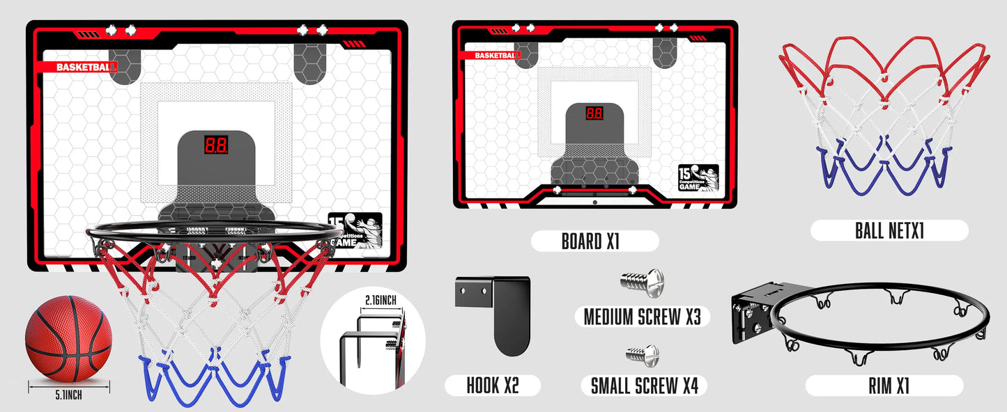 Mini Basketball Hoop For Kids /  Basketball Hoop Over The Door /  Scoreboard /  Sports Toys /  Gifts f   4 - 10 Year Old Boys and Girls