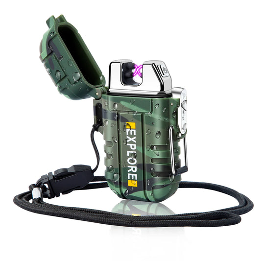 Waterproof Electric Lighter /  Windproof  / Dual Arc  /  USB Rechargeable  /  Flameless Plasma Lighters  /  Camping  / Hiking  / Survival  / Tactical
