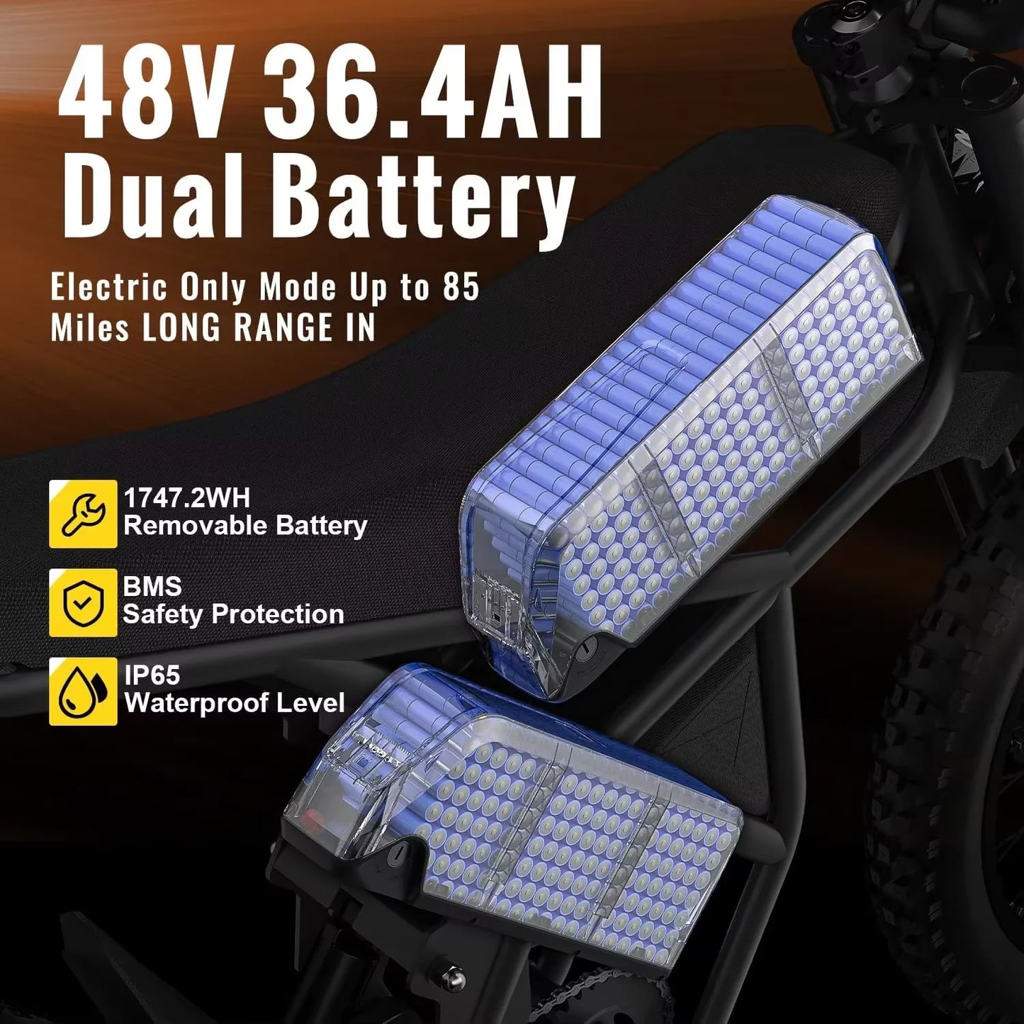 ***ebike GT73 2000W Mountain Off-Road Electric Motorcycle / 25" Tires / 36.4AH Dual Battery / ebike Max 37 mph / Dual Hydraulic Brake s