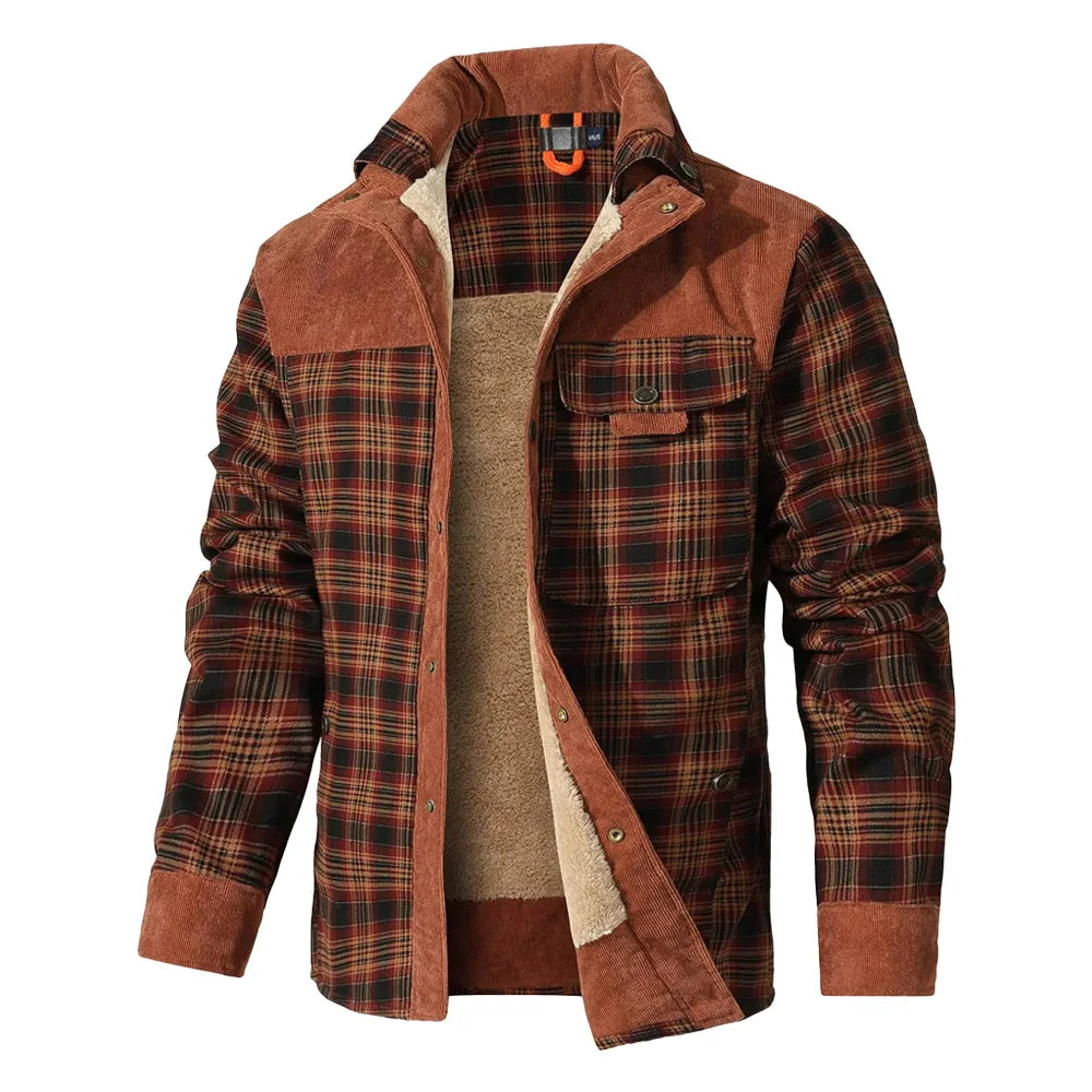 **Men's Jackets / Winter / Windproof / Warm / Casual / Bomber Coat / Plaid Sherpa Lined Flannel Outdoor Classic Jacket / Men