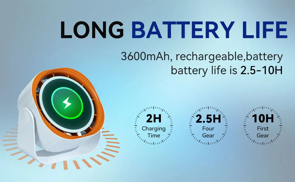 Portable Clip Fan /  Desktop Fan / Touch Screen 360° Adjustable /  3600mAh  / Rechargeable Strong Clamp Fan  / for Home/Office/Travel/Camping