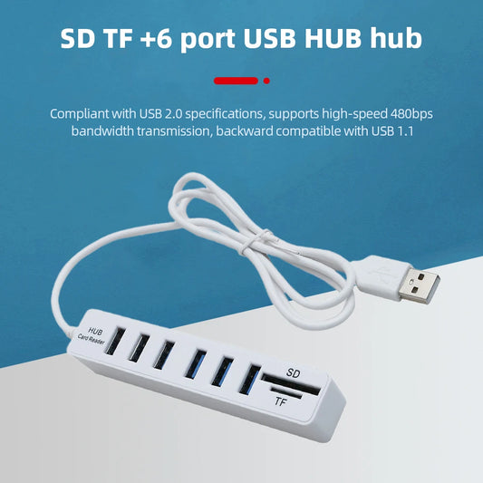 CM***Hub Multi Splitter Port / High Speed Transmission / USB 6 Port Memory TF Docking Station Plug and Play for Mobile Hard Drive