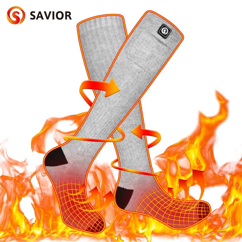 **Savior Heat / Battery Electric Heated Socks For Men / Winter Warm Outdoor Sports / Rechargeable Thermal Socks / Women For Cycling