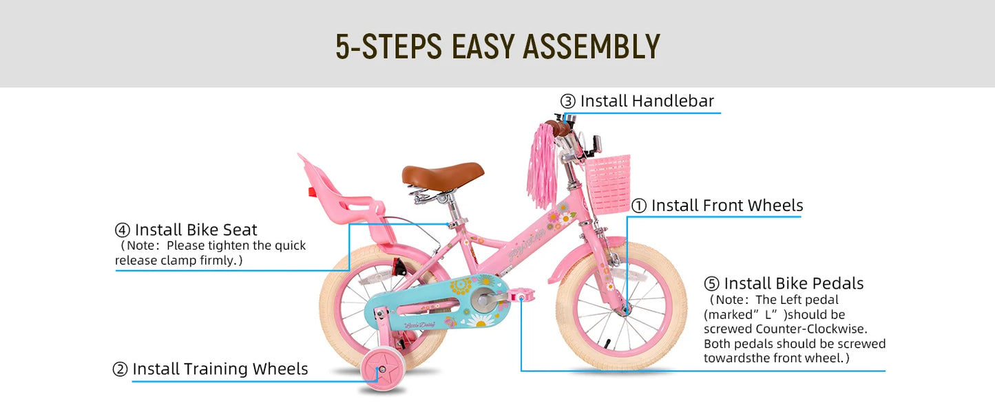 Kids Bike for Ages 2-7 Years /  Also Bikes with 12"  14"   16" Inch  Wheels / Girls Bikes with Doll Seat & Streamers  /  Boys Bike with Flag & Plate