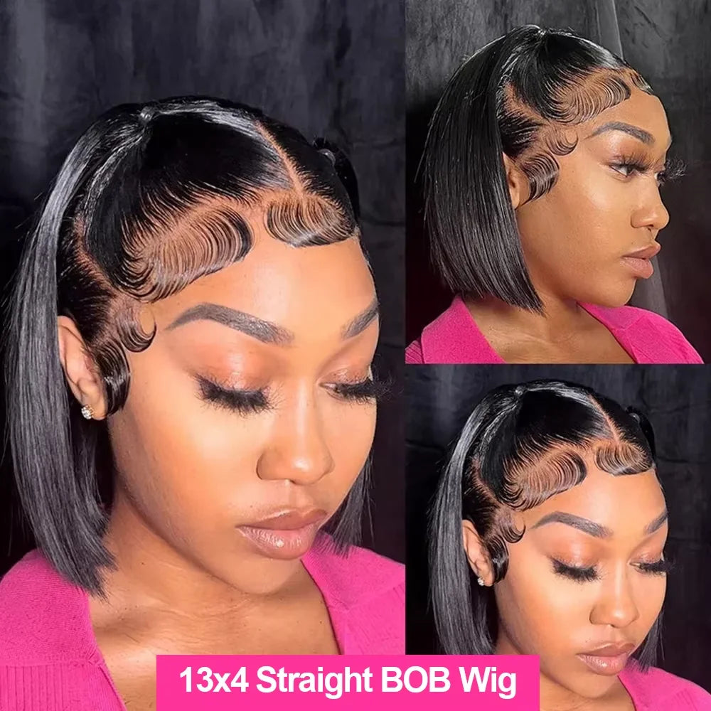 Straight Lace Frontal Human Hair / Brazilian / 100% Short Bob Wig For Women / 220% Straight Lace Front Bob Wigs ﻿\
