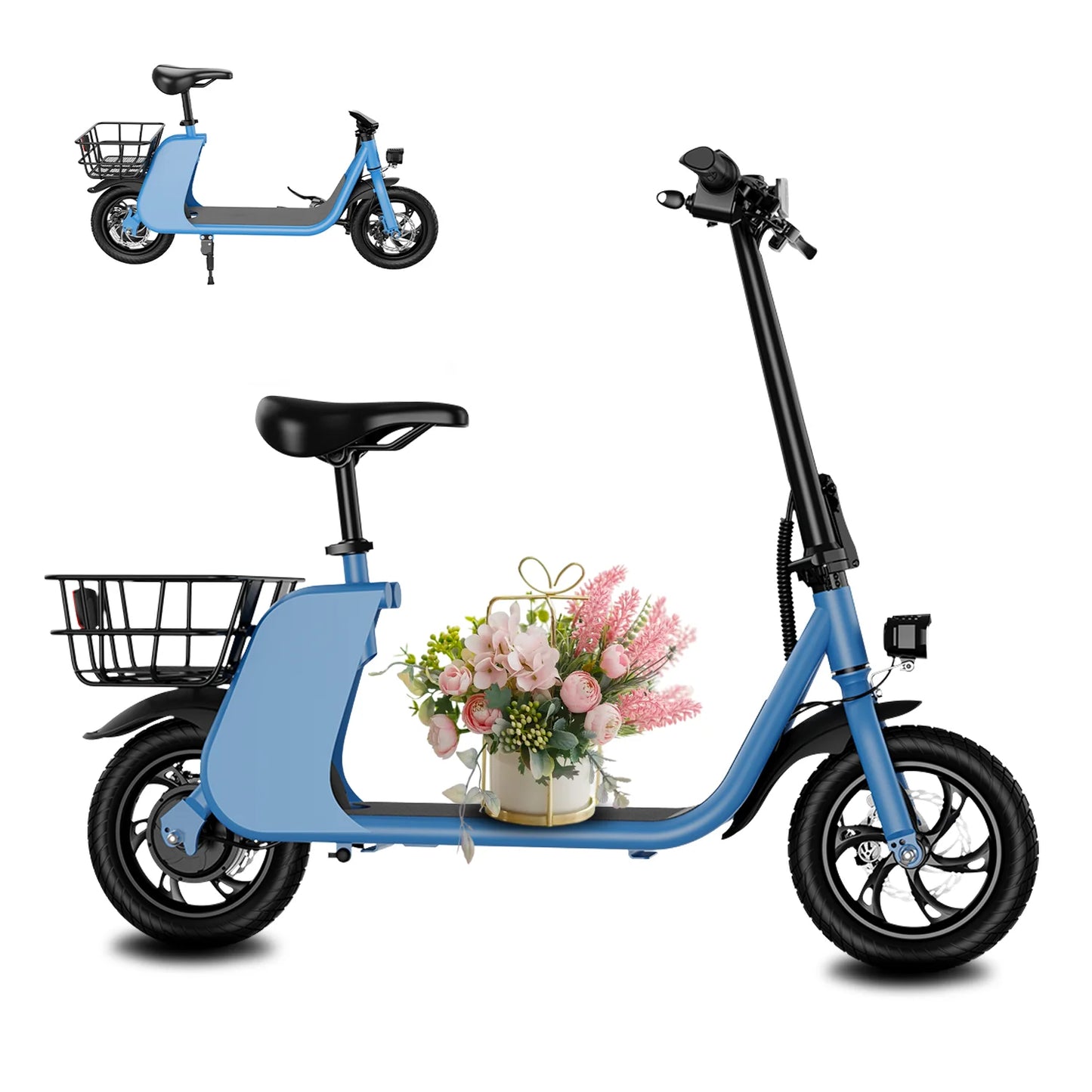 450W Adult Electric Scooter  /   15.5 mph  /  with Seat and Shopping Basket /  Suitable for Females /   Electric Scooter for Urban Commuting