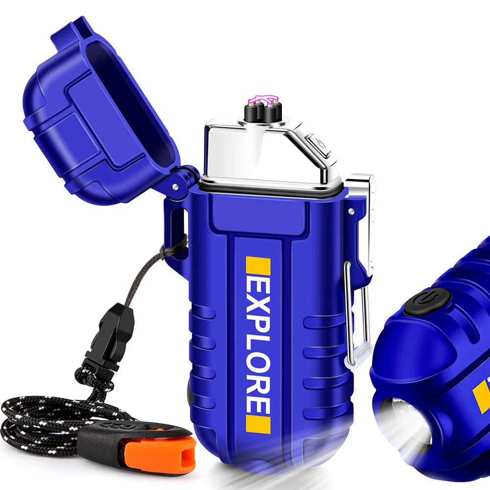 Waterproof Electric Lighter /  Windproof  / Dual Arc  /  USB Rechargeable  /  Flameless Plasma Lighters  /  Camping  / Hiking  / Survival  / Tactical