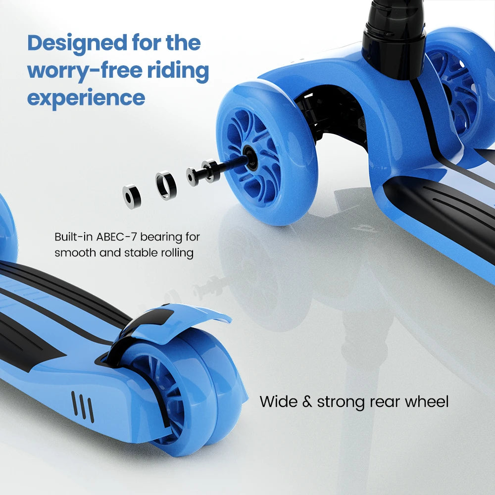 Toddler Kick Scooter /  Children's'  Fold-down-Seat Balance Scooter /  Adjustable Height/Handlebars /  Balance Scooter / Illuminated Wheels /  Ages 3-12