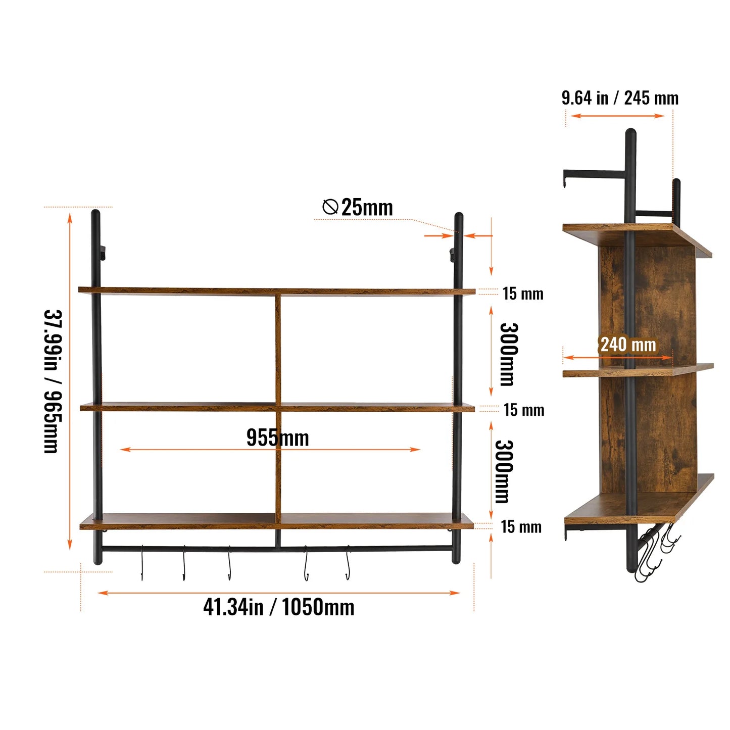 **Industrial Pipe Shelf / Wall-Mount Floating / Rustic Wood Shelves / Bracket Storage Rack for Kitchen Bedroom