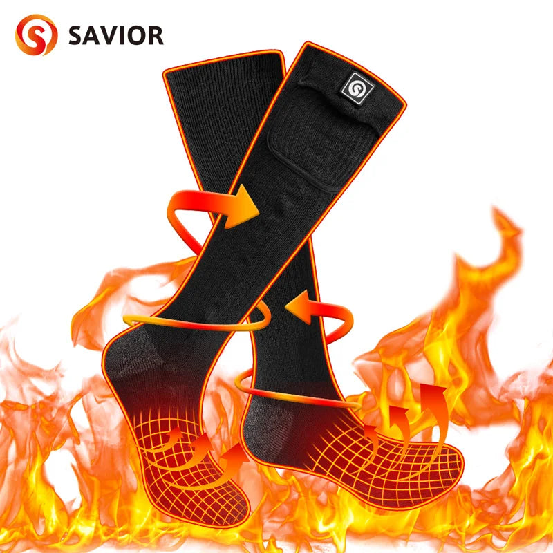 **Savior Heat / Battery Electric Heated Socks For Men / Winter Warm Outdoor Sports / Rechargeable Thermal Socks / Women For Cycling
