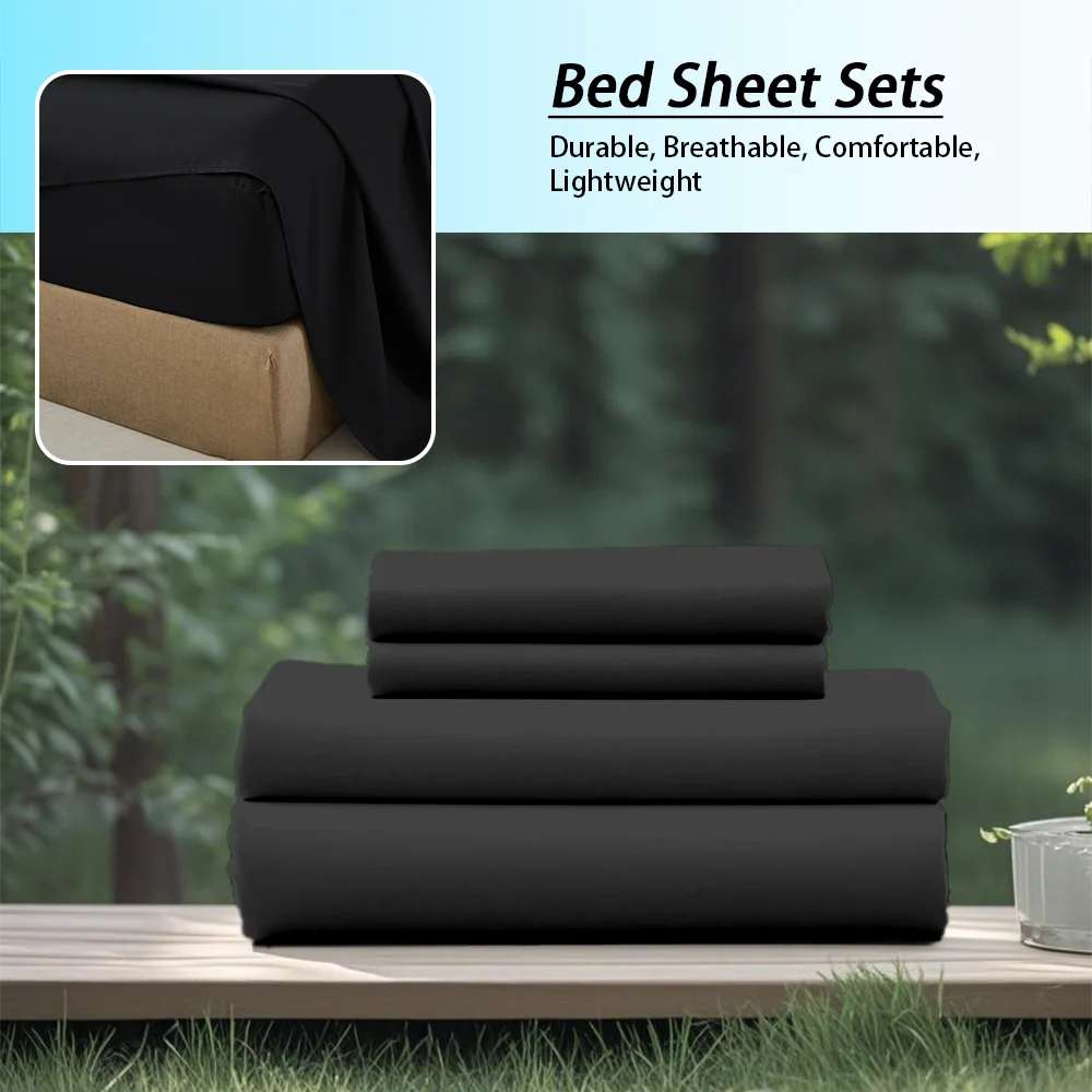 4 Pcs Soft, Solid Color, Fashionable Home Bedding Set / Microfiber / Suitable for All Seasons / 1 Fitted Sheet, 1 Flat Sheet,  2 Pillowcases