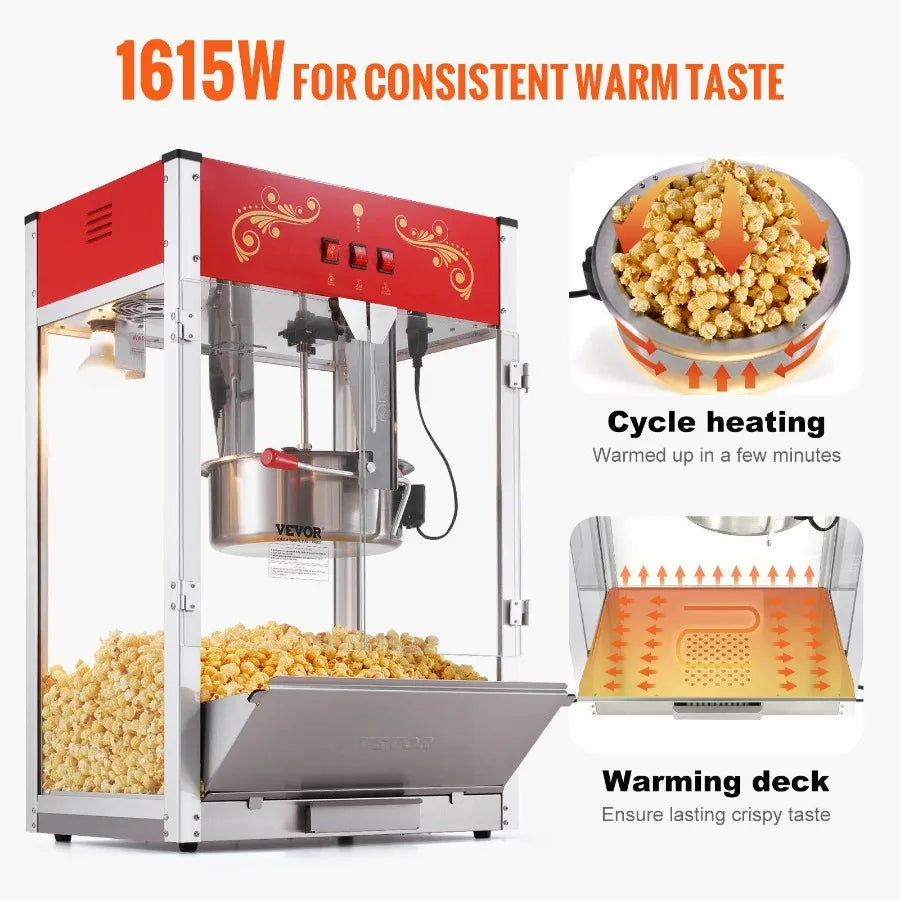 **Popcorn Popper Machine / Countertop Popcorn Maker / 1615W 16 Red