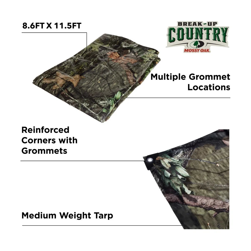 Waterproof Hunting Camo Tarp  /  8.6ft x 11.5ft  /  Multi-Purpose PE Tarpaulin /  Durable Concealment /  Reinforced Corners /  Grommets /  Outdoor