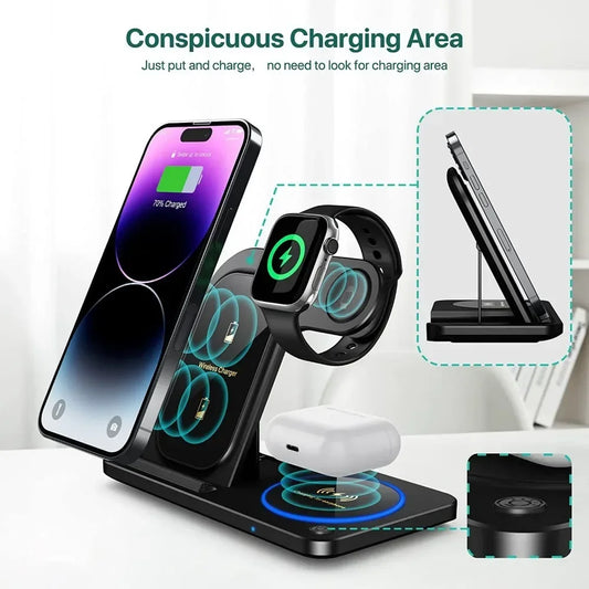 CM***30W 3 in 1 Fast Wireless Charger Stand / Foldable Wireless charging for IPhone 15 14 13 12 11 / Apple Watch 9 8 7 6 5 / Airpods Pro