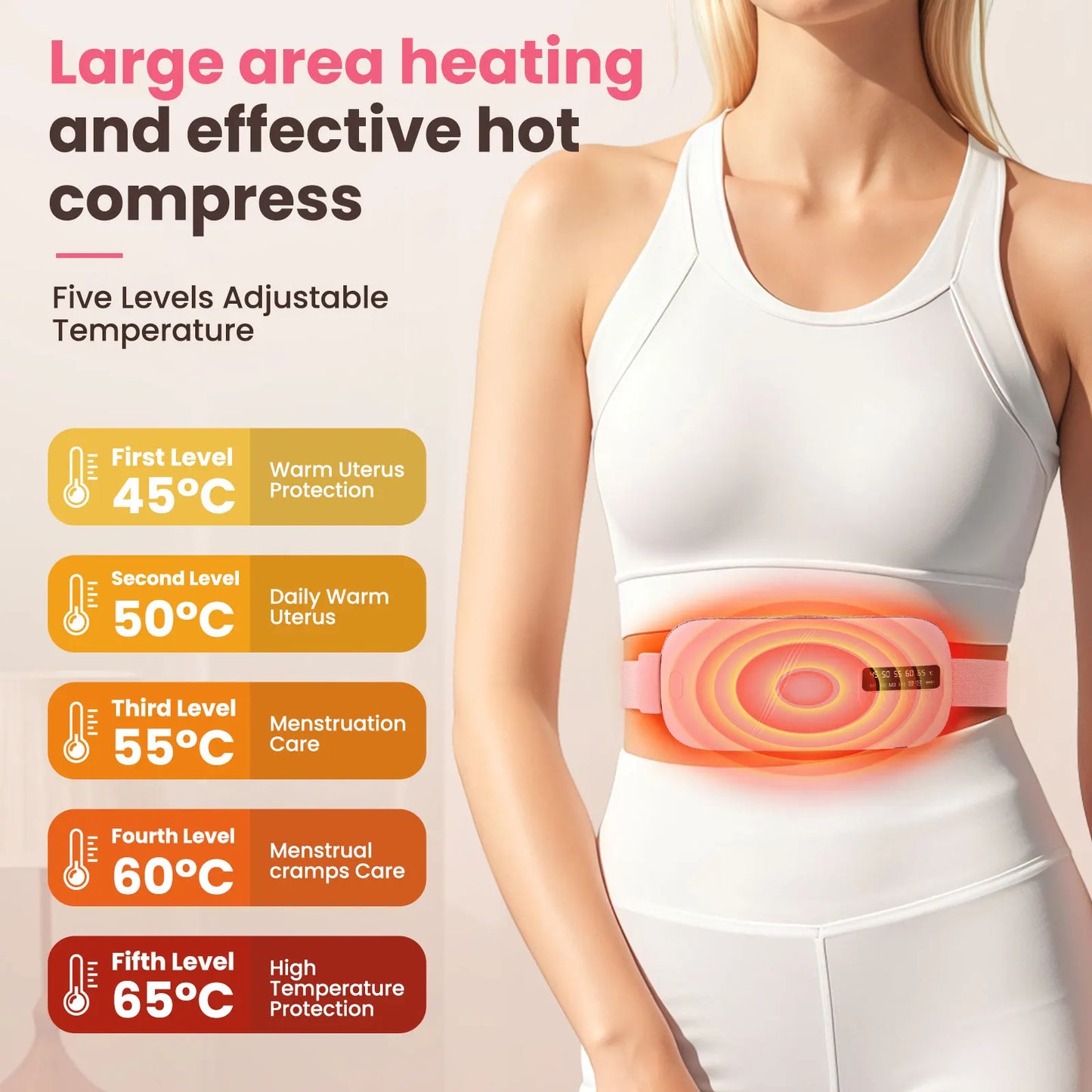 **5 Modes Electric Heat Vibration Waist Massage Belt / Smart Warm Palace / Women / Menstrual Heating Pad for Cramps Period Relief