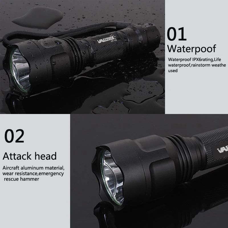 Green LED Hunting Flashlight /  Tactical  /  1-Mode USB Rechargeable Weapon Light With Press Switch Power by 18650 Battery