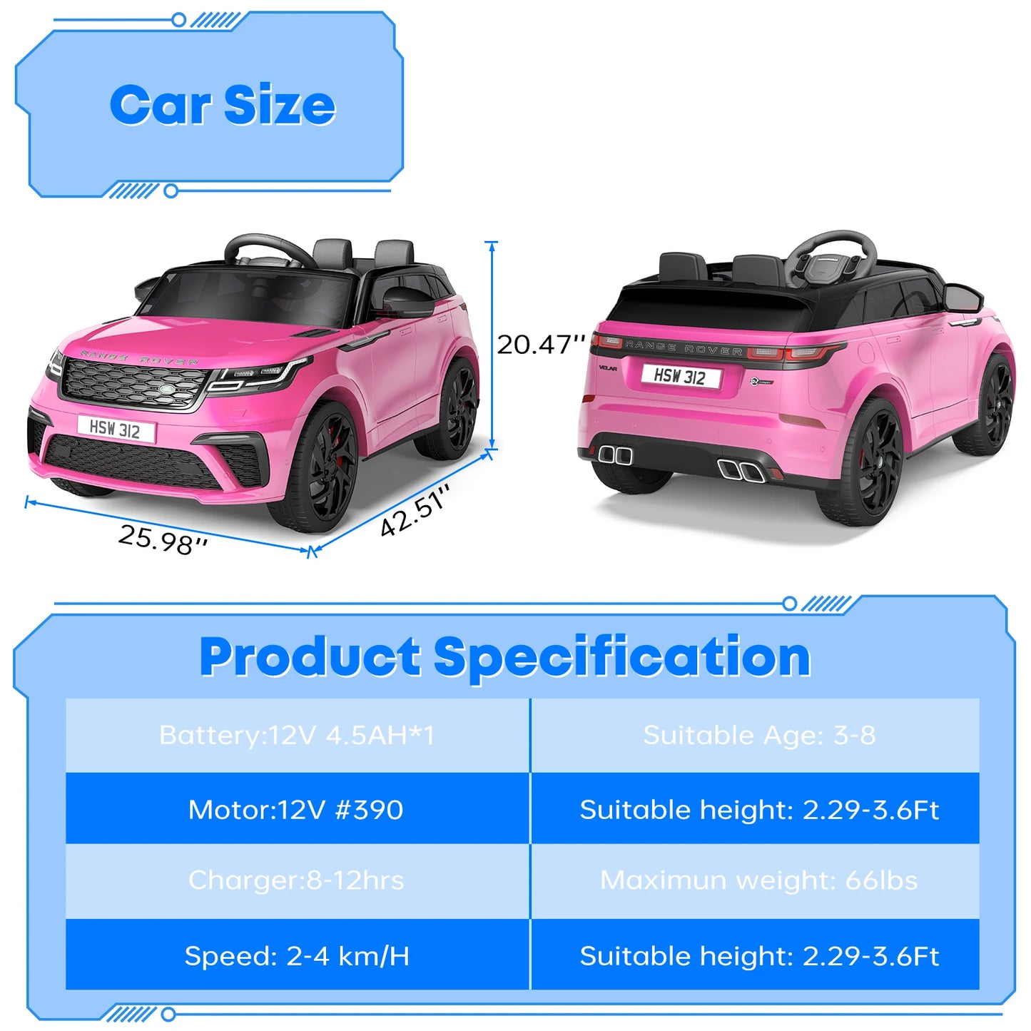 Ride-on Car for Kids ages 1-8  / 12V  Electric Car With Parent Remote Control  / Lights, Horn and Sounds /  MP3 Player  /  Rocking 
car for at home  /  Pull Handle for Parents