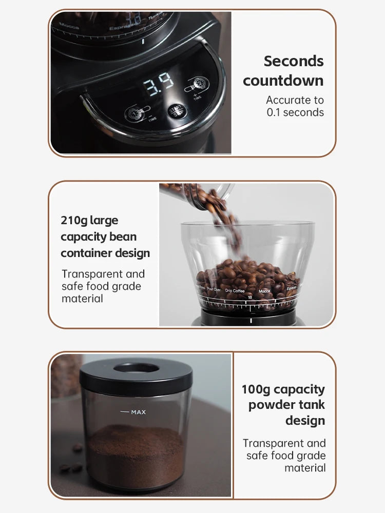 **Automatic Electric Coffee Grinder with 31 Gears for Espresso American Coffee Pour Over Visual Bean Storage G3