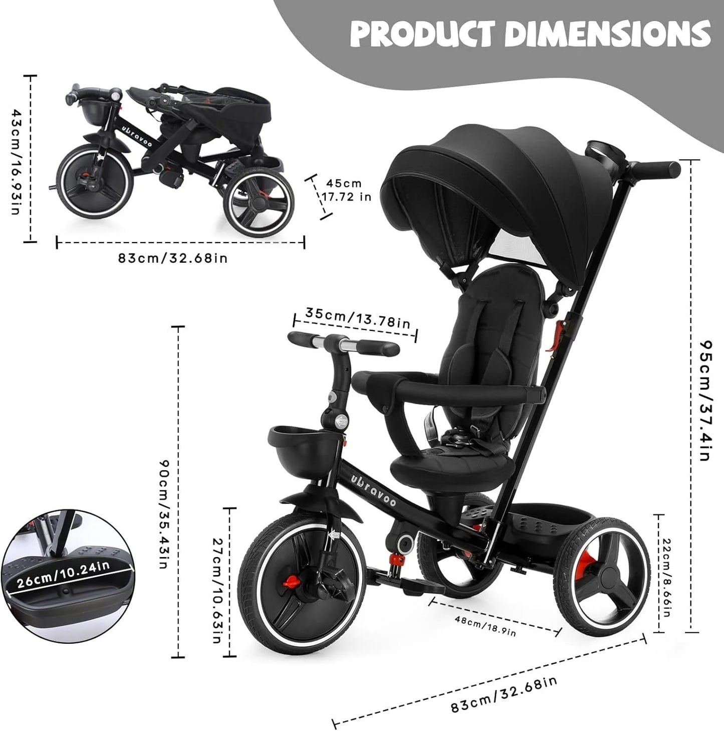 5 in1 Baby Stroller /  Tricycle /  Ride Bike /  5-in-1 /  Adjustable Canopy / Sitting & Lying Down /  Training Wheels /  Easy to Assemble and Disassemble