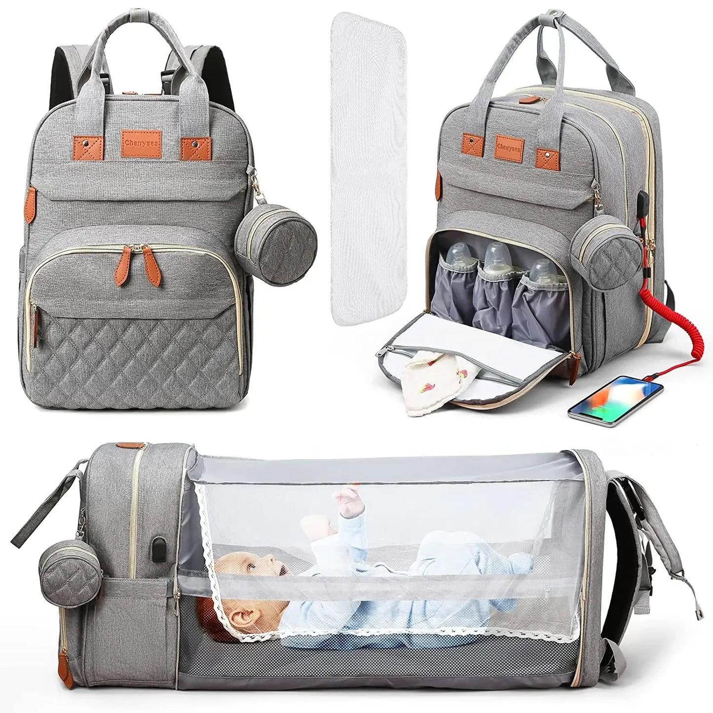 **3 In 1 Diaper Bag Backpack / Foldable Baby Bed / Waterproof Travel Bag with USB Charger / Diaper Bag Backpack with Changing Bed / 3 types