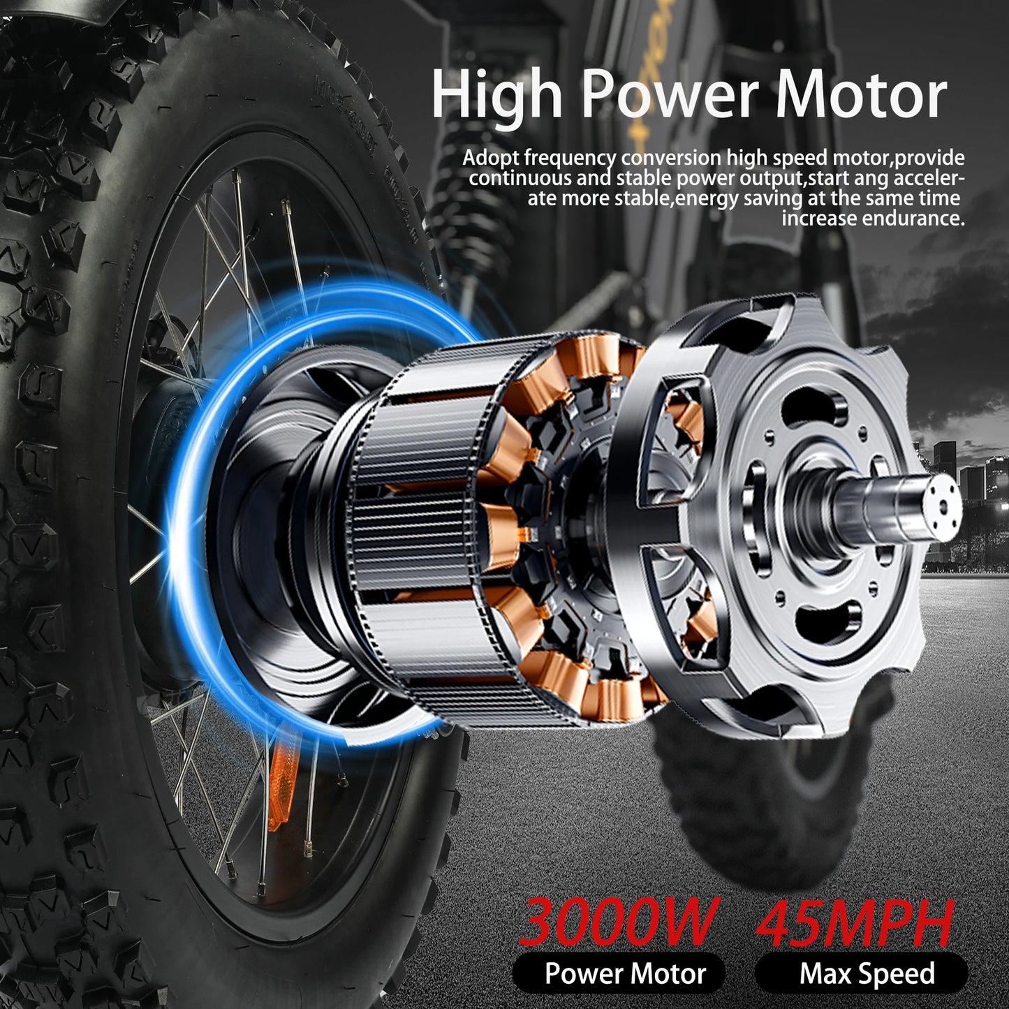 Electric Mountain Bike for Adults /  3000W E-bike  / 45 MPH /  60 Miles Range /  60V 25AH Removable Battery  /  Dual Shock Absorber /  E Bike