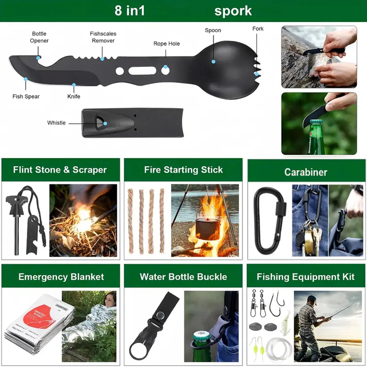 Outdoor Supplies  /  Camping  /  Emergency Equipment /  Camping Survival Tool Set /  Multifunctional Self Defense Supplies  /  First Aid Kits