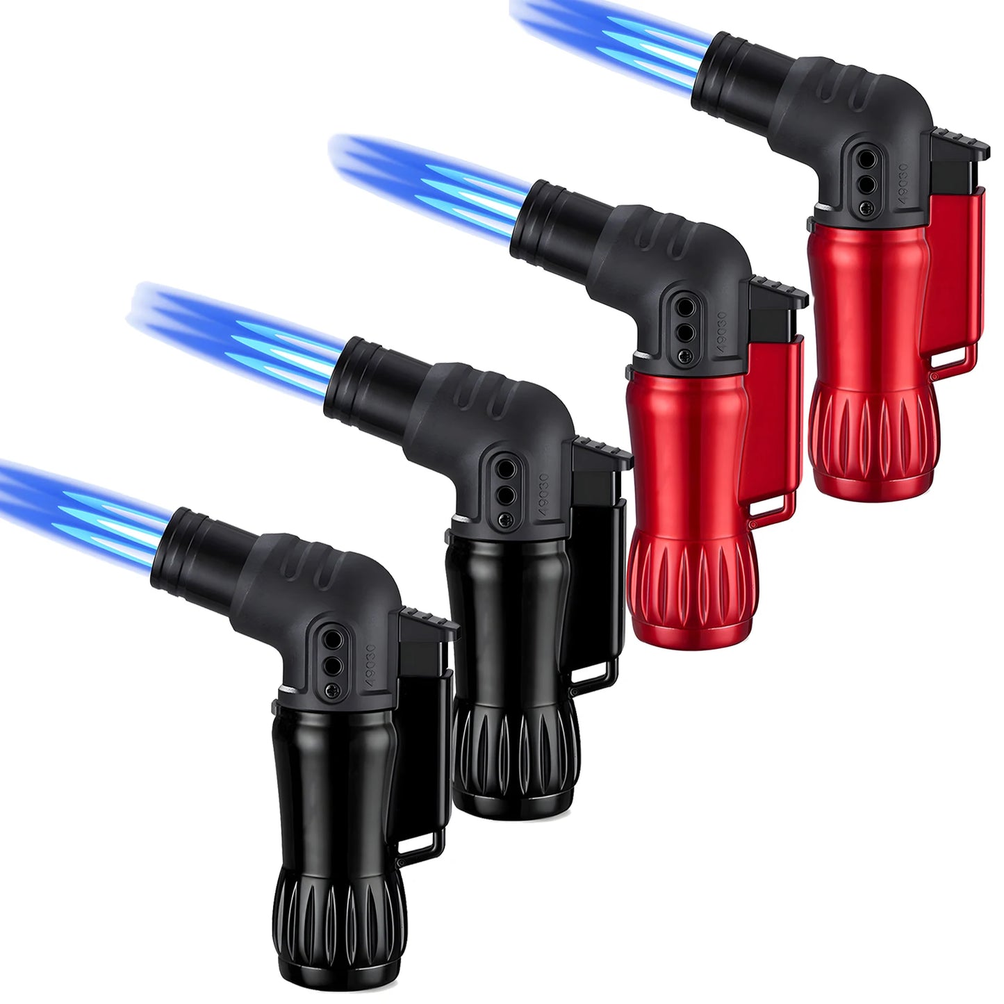 4pcs  Set Triple Jet Flame Torch Lighter  /  Bend Head Design /  Refillable Butane Gas Jet  /  3 Flame Windproof  /  Without Butane