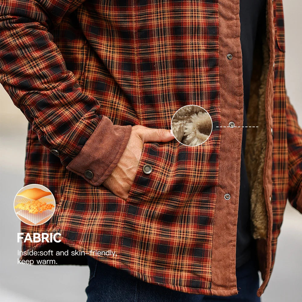 **Men's Jackets / Winter / Windproof / Warm / Casual / Bomber Coat / Plaid Sherpa Lined Flannel Outdoor Classic Jacket / Men