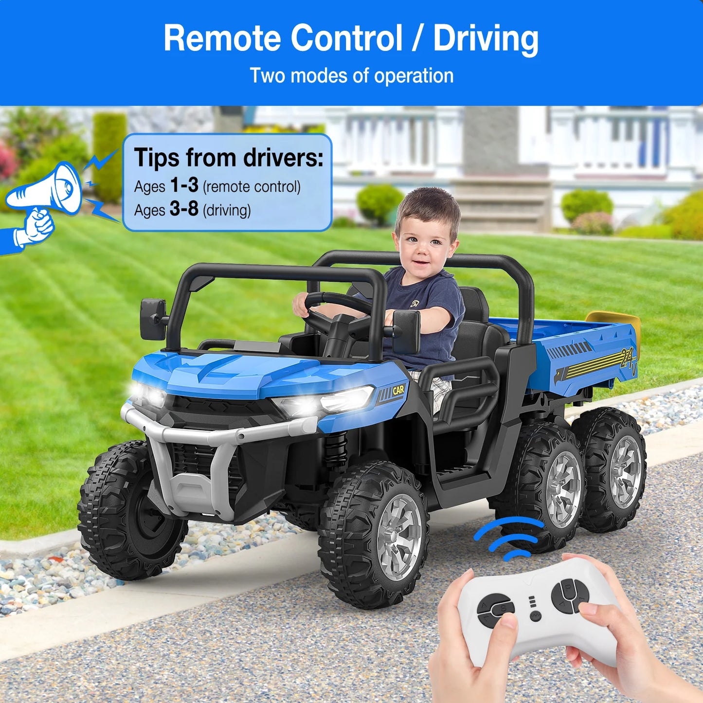 Ride On Dump Truck  / 24 V Kids Electric Vehicle With Remote Control /  Horn, Lights, Multimedia Player, Phone Connection /  Safety Belt / Ages 1-8 / Boys & Girls